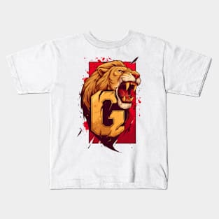 Roaring Lion and the Letter G - Red Backdrop - Fantasy Kids T-Shirt